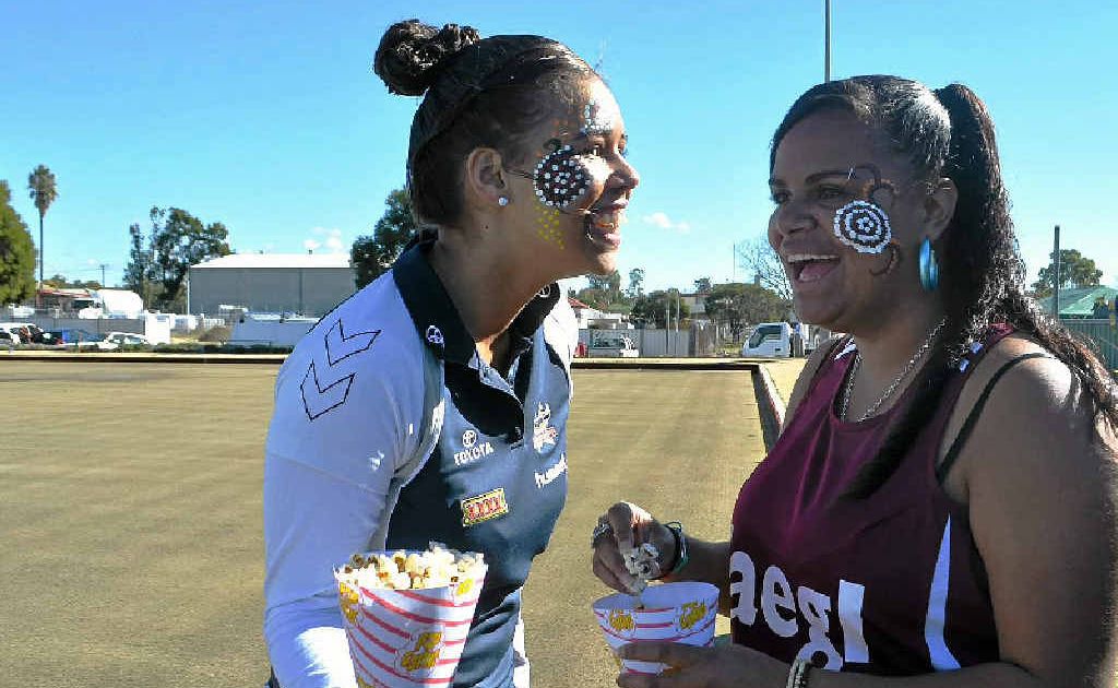 Bianca Charles and Jinnita Currie enjoy yesterday’s NAIDOC celebrations at the Warwick East Bowls Club. Bianca Charles and Jinnita Currie enjoy yesterday’s NAIDOC celebrations at the Warwick East Bowls Club.